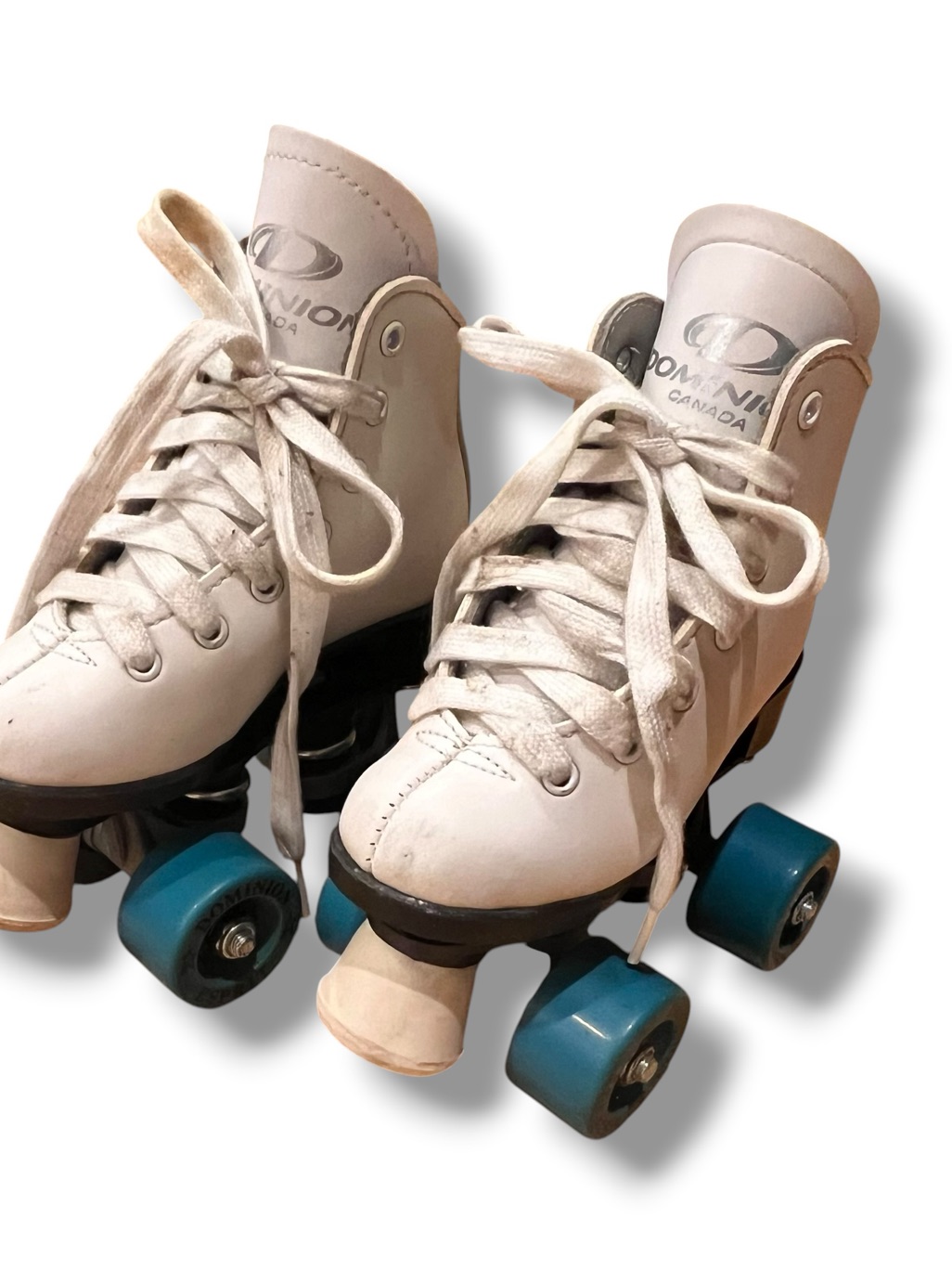 Vtg Dominion Marathon Lv Roller Skates Kids Sz 8 Retro White Teal Blue Wheels — image 7 of 8